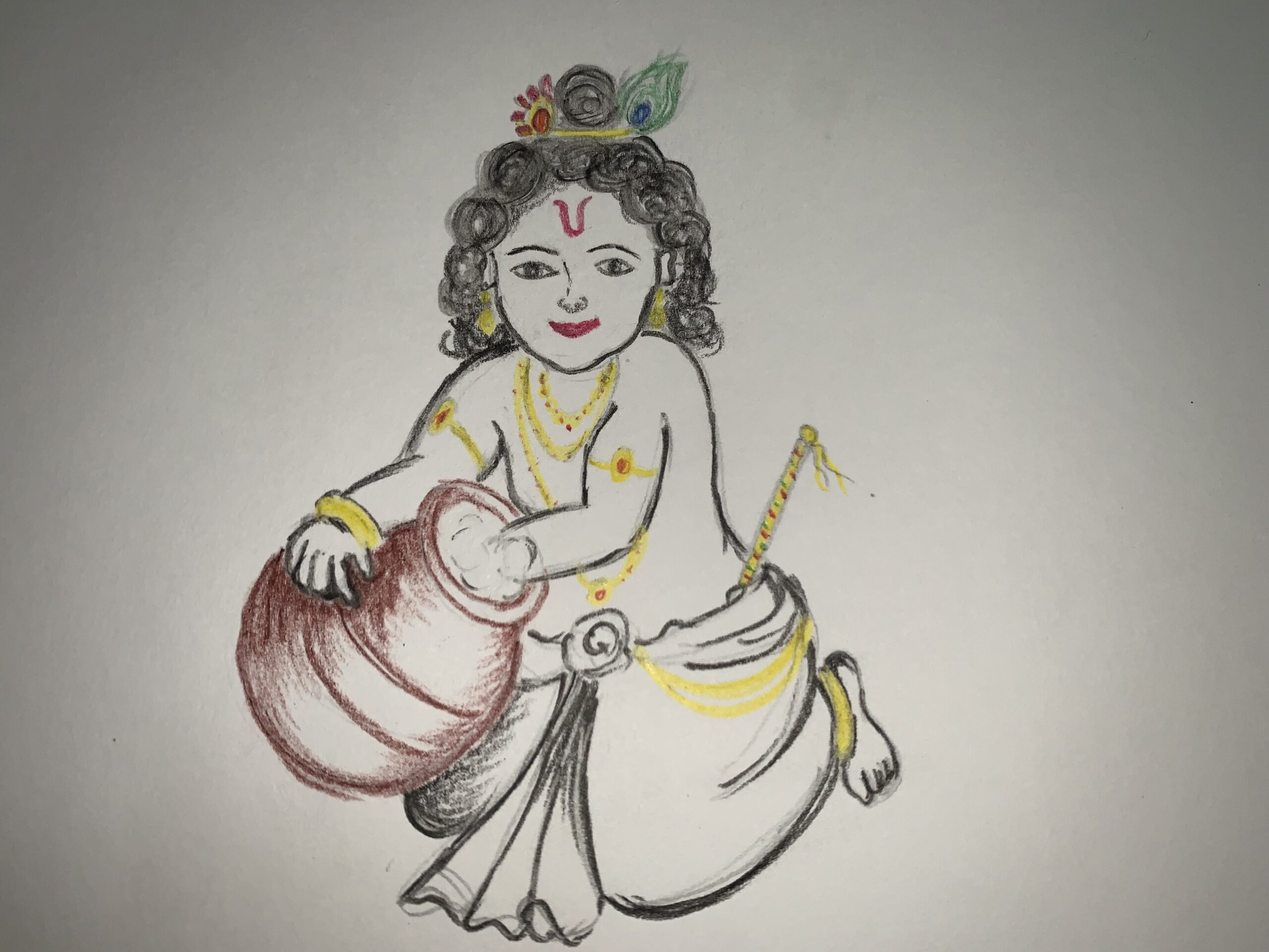 How to Draw Little Krishna with Basuri | Gokulashtami Special Drawing |  @SuperJoyFunLearn